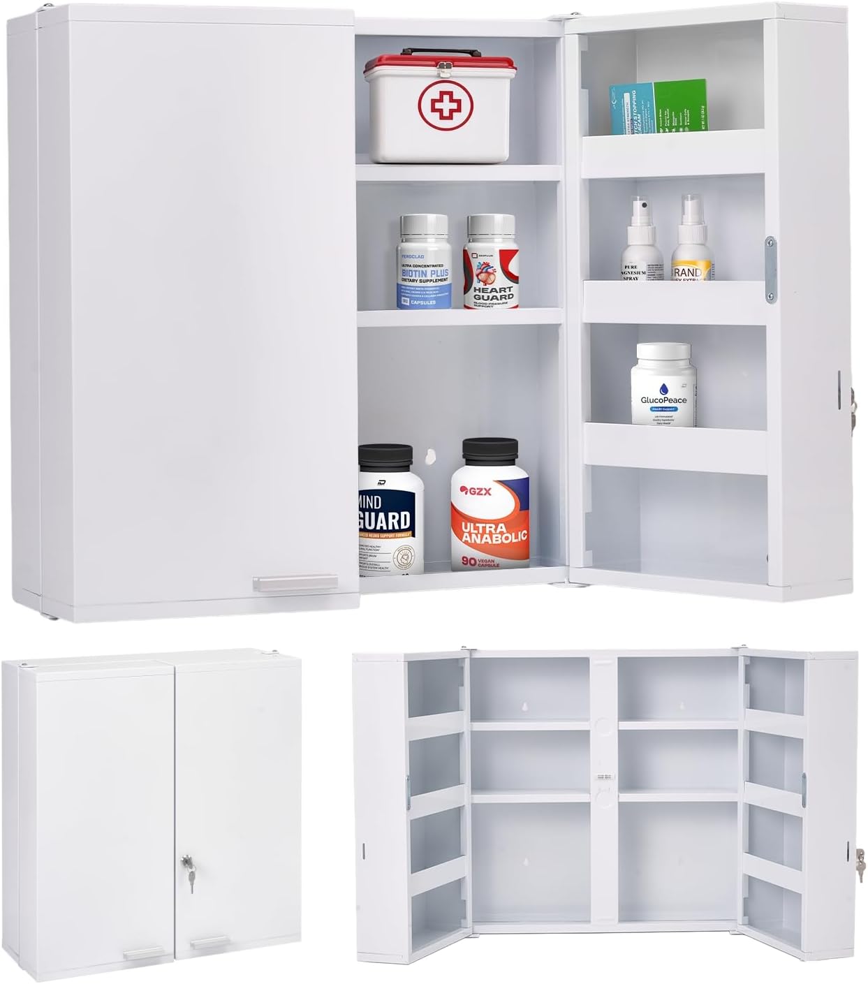 Medicine Cabinet Lock - Großer abschließbarer Medizinschrank, 11 Regale, Metall,